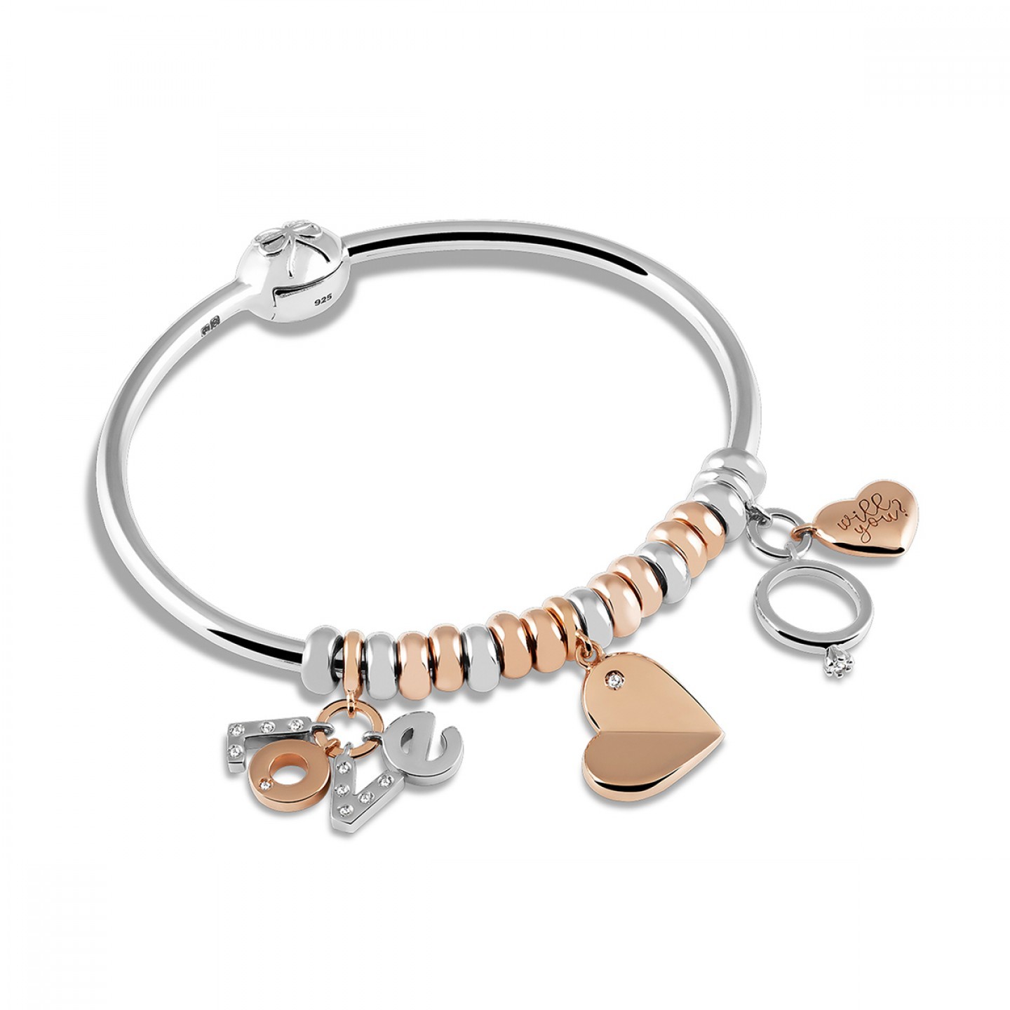 Charm BOW HAPPY Love Stories Heart Rose Gold