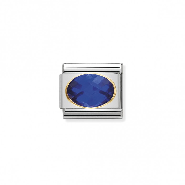 Charm Link, Ouro 18K, Pedra Zircnia Azul