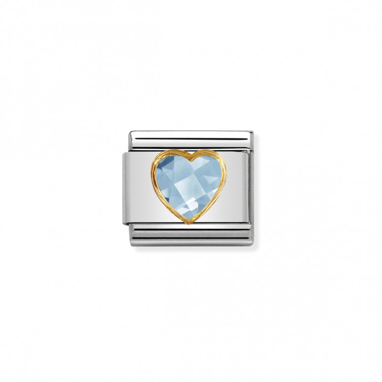 Charm Link, Ouro 18K, Pedra Coração Azul Claro