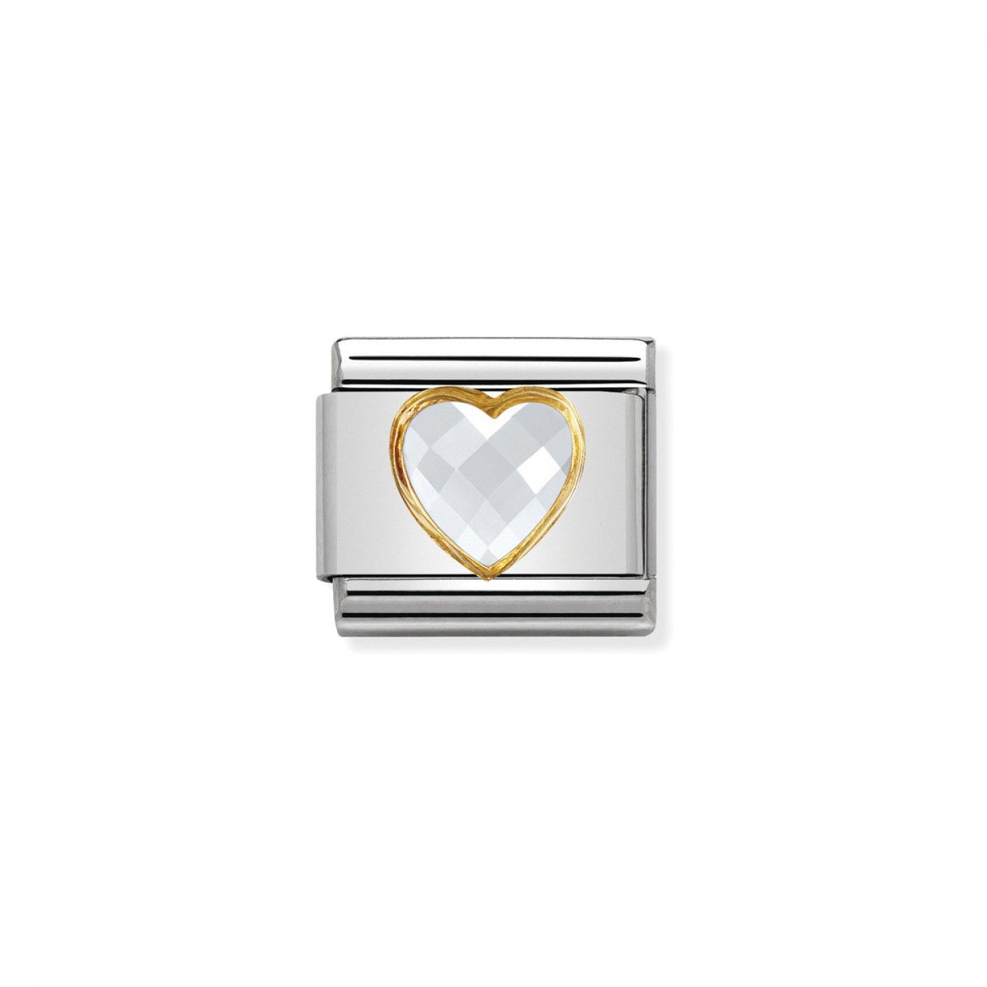 Charm Link NOMINATION, Ouro 18K, Pedra coração branco