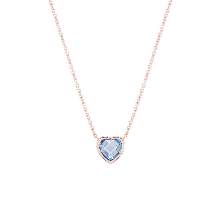 Colar Bow Happy Me Blue Heart Rose Gold