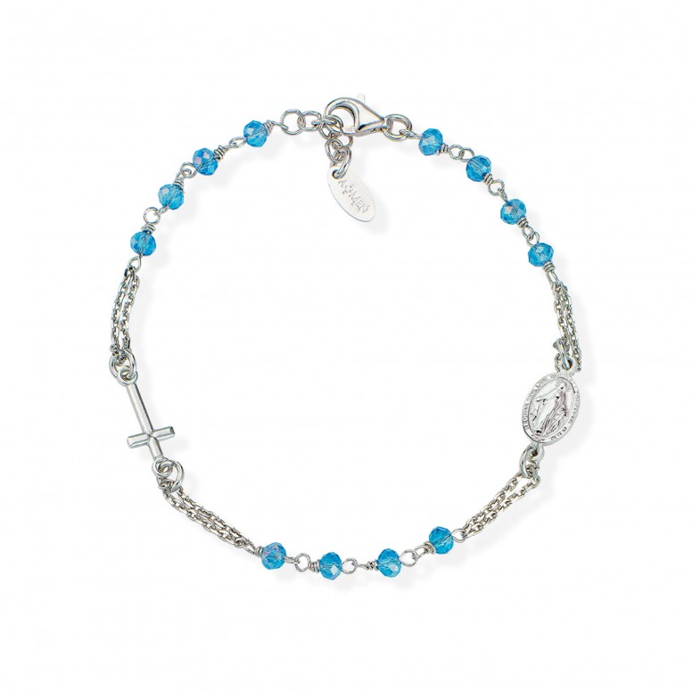 Pulseira Rosary Silver Cristal Azul