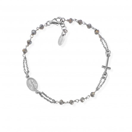 Rosary Silver Crystal Gray Bracelet