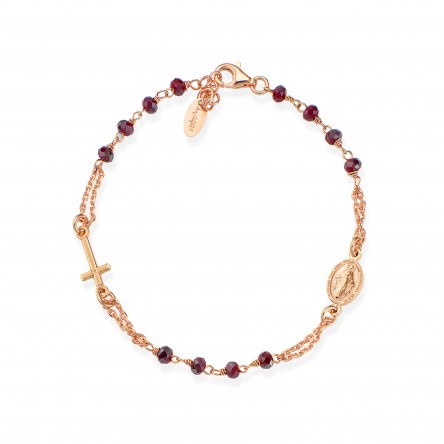Pulseira Rosary Rose Gold Cristal Ruby
