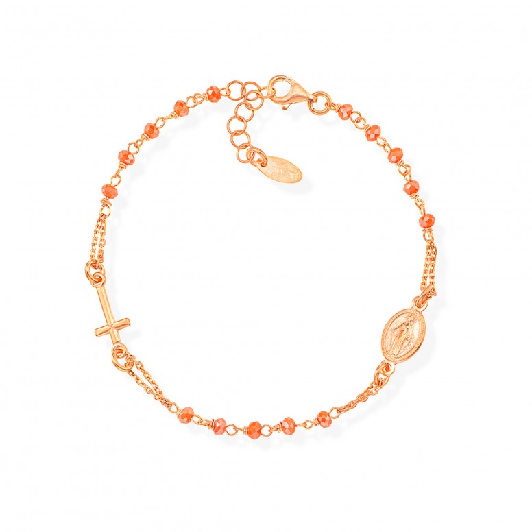 Pulseira Rosary Rose Gold Cristal Coral
