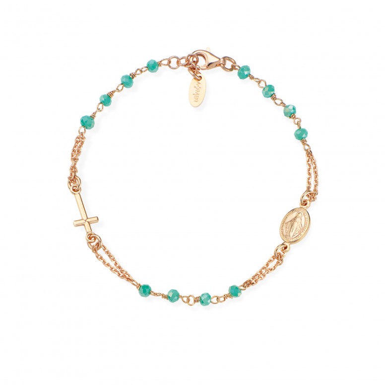 Rosary Rose Gold Crystal Green Bracelet