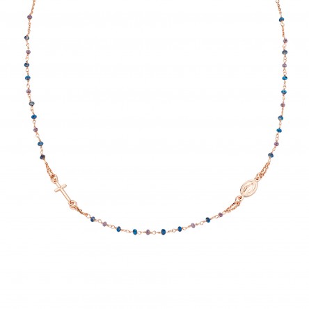 Collar Rosary Rose Gold Cristales Gris y Azul