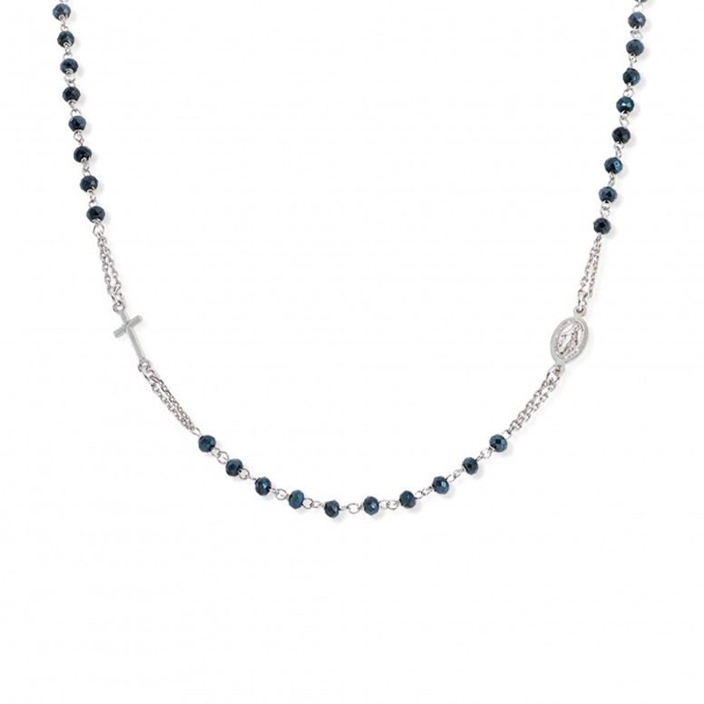 Rosary Crystal Gray Necklace