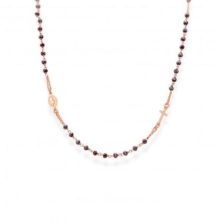 Colar Rosary Rose Gold Cristal Ruby