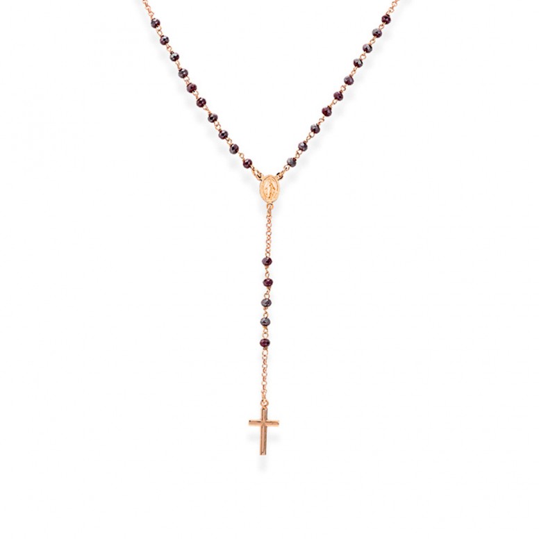 Colar Rosary Rose Gold Cristal Ruby