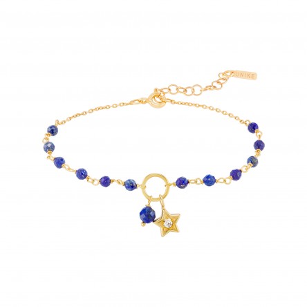 Pulseira Fun W22 Gold Star And Blue Beads