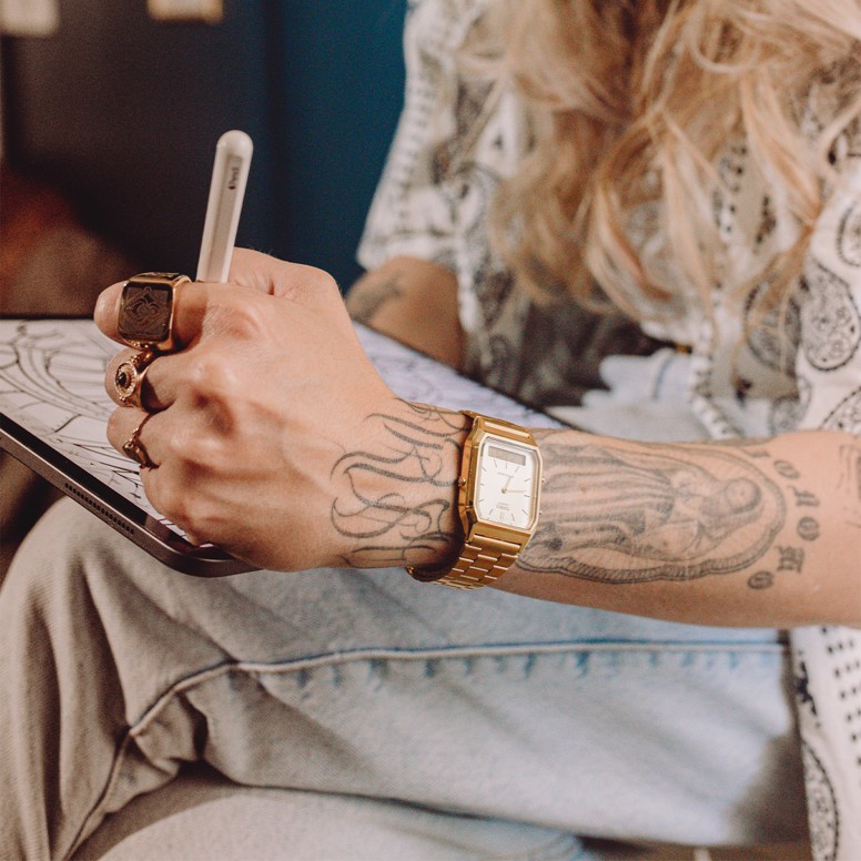 Rel�gio Vintage Edgy Dourado