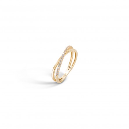 Crossed I 18K Gold Topaz Ring