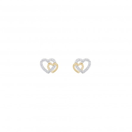 Classy Two Hearts Gold Earrings