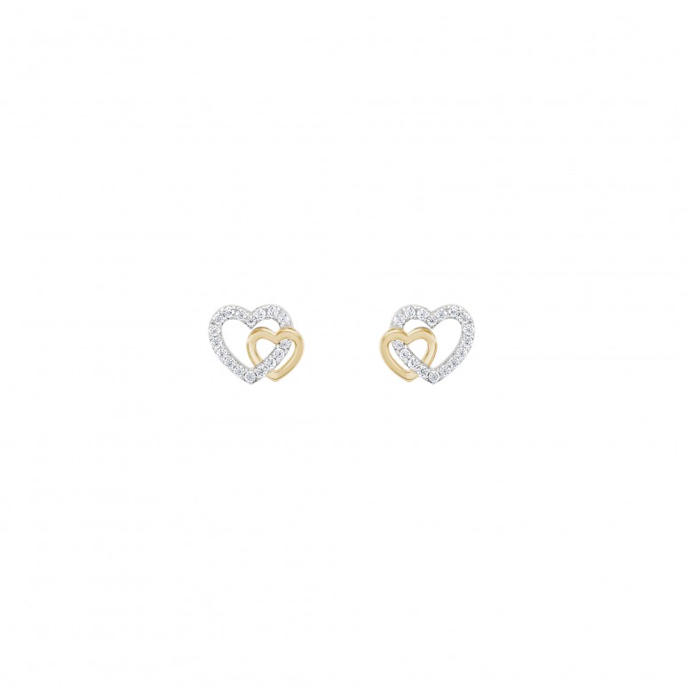 Classy Two Hearts Gold Earrings