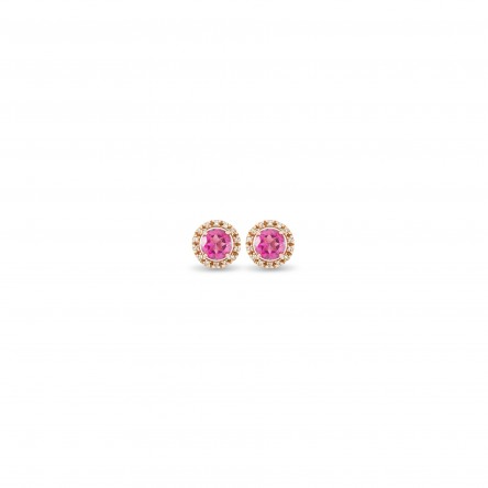 Brincos Ouro 18K Turmalina Rosa e Diamantes 0,10ct