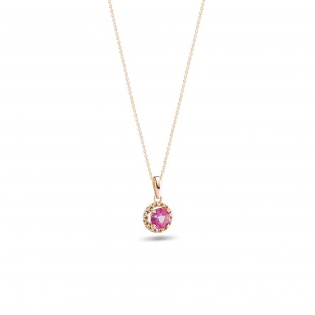 Colar Ouro 18K Turmalina Rosa e Diamantes 0,056 ct