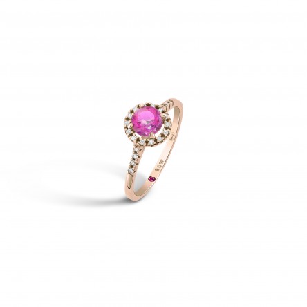 Anel N.53 Ouro 18K Turmalina Rosa e Diamantes 0,096ct