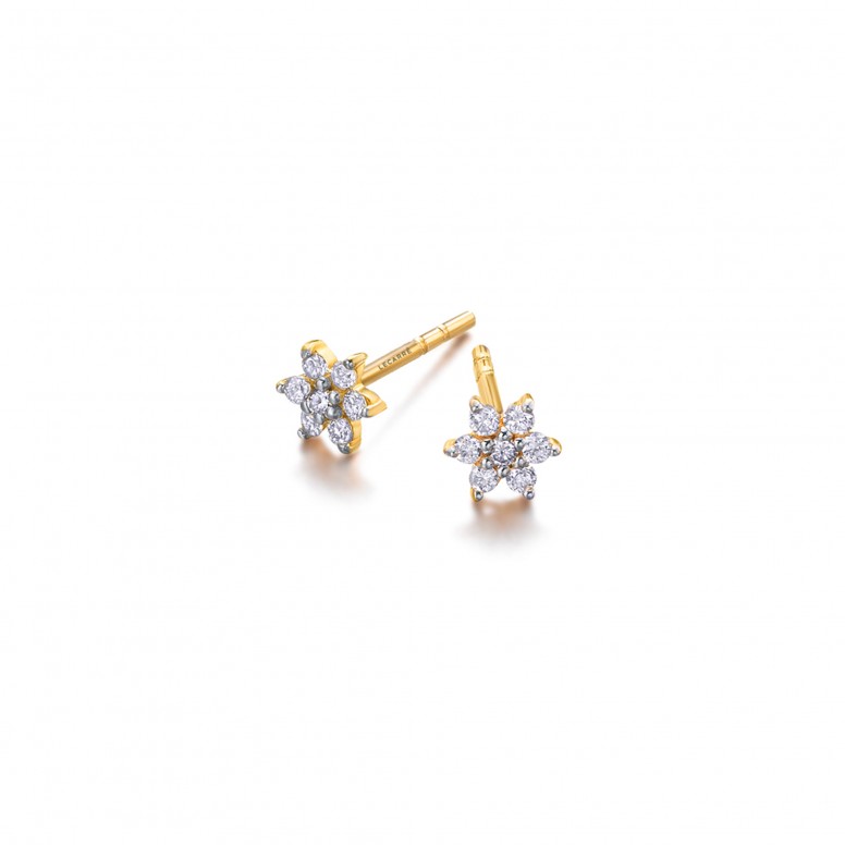 Pendientes Little Flower Oro 18K Diamante 0,084ct