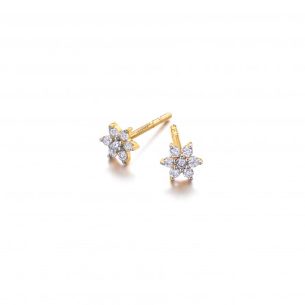 Brincos Little Flower Ouro 18K Diamante 0,084ct