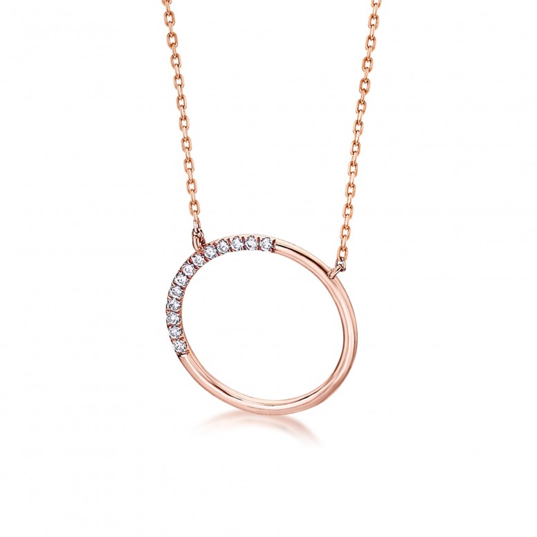 Colar Maxi Circle Ouro Rosa 18K Diamante 0,070ct