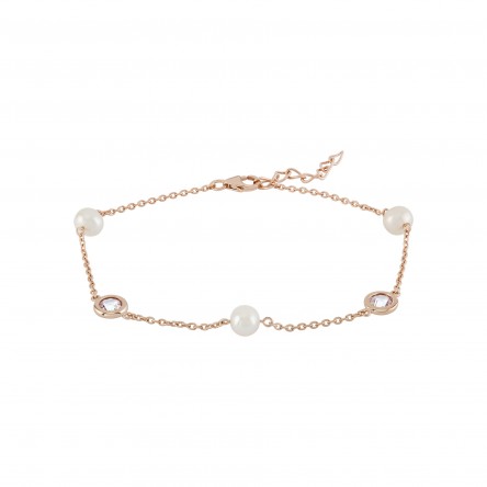 Pulseira Rose Gold Pearls and Zirconia
