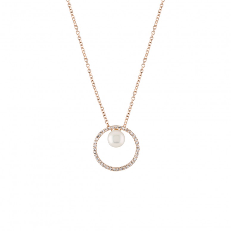 Colar Rose Gold Circle With Pearls