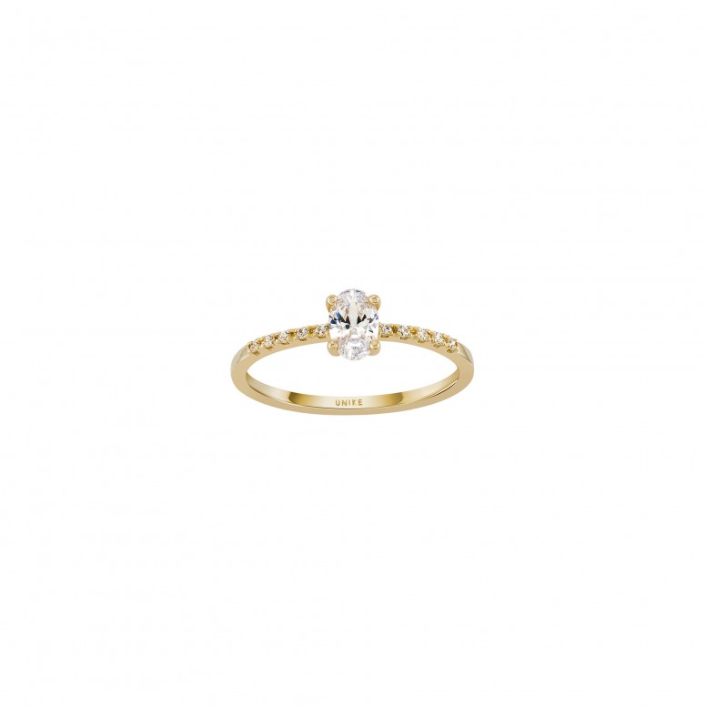 Anel Oval Solitaire Ouro 14K