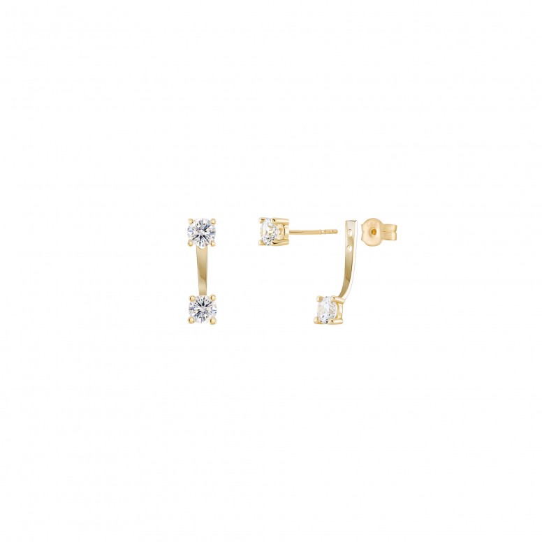 Brincos Double Solitaire Ouro 14K