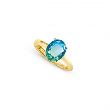 Anel Symbiosi Dourado Pedra Azul & Verde