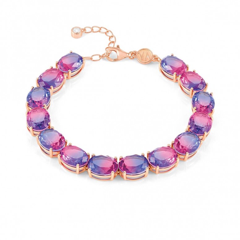 Pulseira Symbiosi Rose Gold Pedras Rosa & Roxo