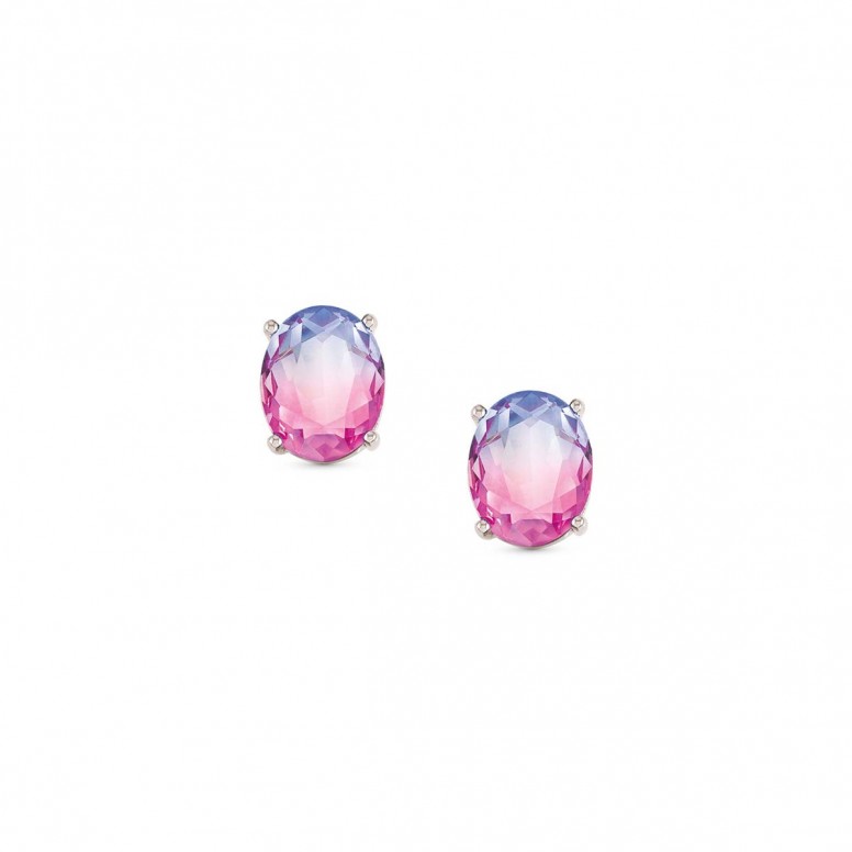 Pendientes Symbiosi Plateado Piedras Rosa & Morado