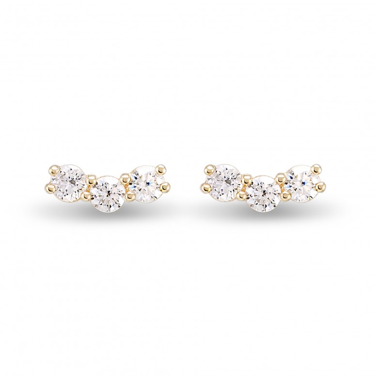 Brincos 3 Solitaires Ouro 18K Topzios