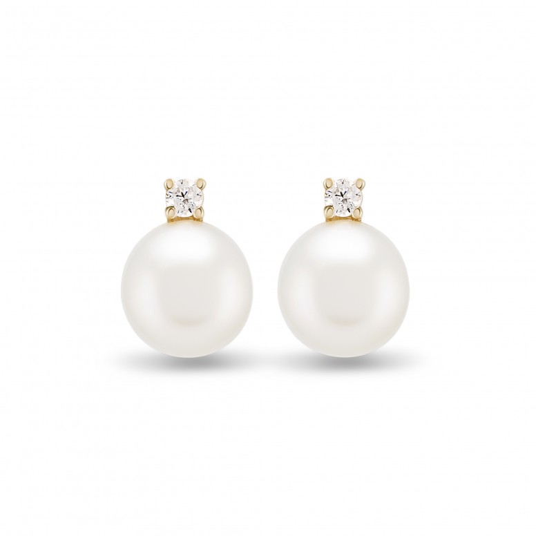 Brincos Pearl & Solitaire I Ouro 18K Topzios