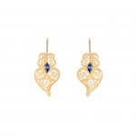 925 Gold Sterling Silver Viana Heart Blue Earrings