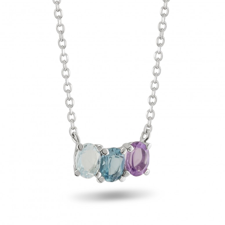 18K Gold Necklace Blue Topaz, London and Amethyst