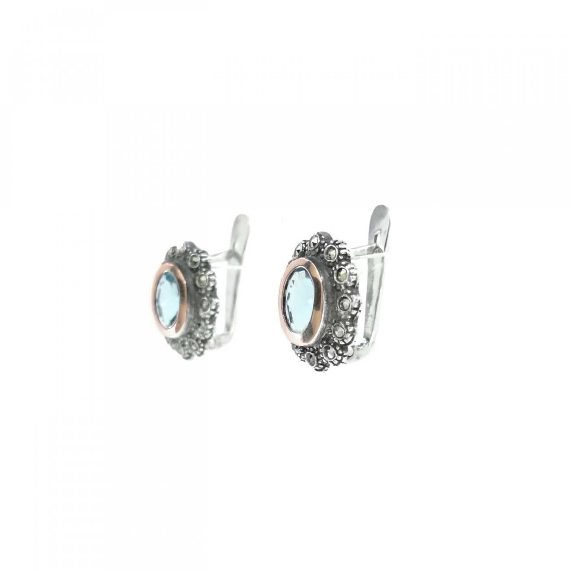 Pendientes Azules Marcacitas Plata y Oro 9K