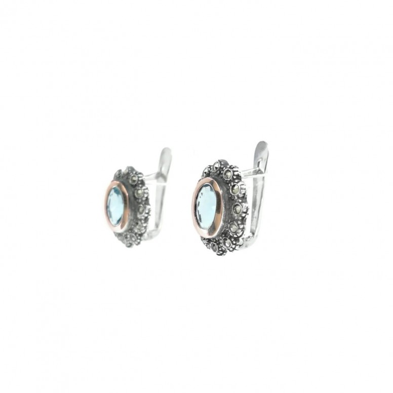 Pendientes Azules Marcacitas Plata y Oro 9K