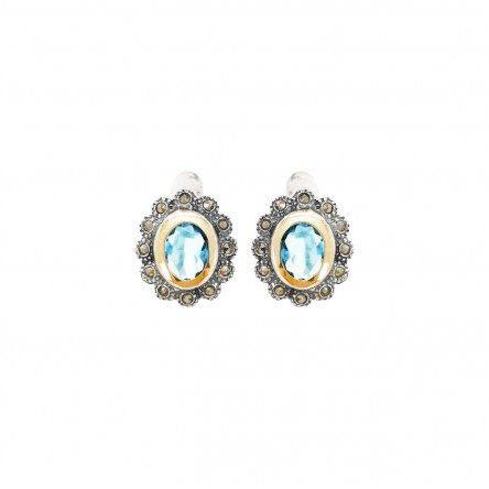 Blue Marcasites Silver and 9K Gold Earrings