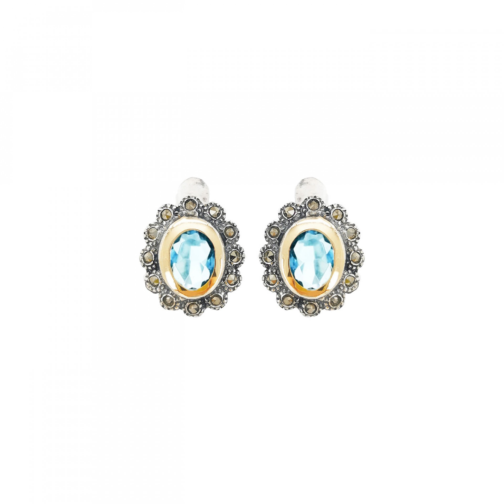 Pendientes Azules Marcacitas Plata y Oro 9K