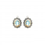 Blue Marcasites Silver and 9K Gold Earrings