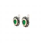 Green Marcasites Silver and 9K Gold Earrings