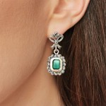 Pendientes Lazo Verde Plata y Oro 9K