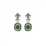 Green Bow Silver and 9K Gold Earrings