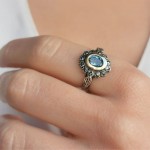 Blue Marcasites Silver and 9K Gold Ring