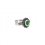 Green Marcasites Silver and 9K Gold Ring