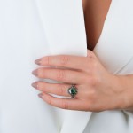 Green Marcasites Silver and 9K Gold Ring