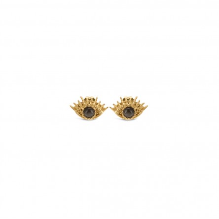 Evil Eye Gray Stud Gold Earrings