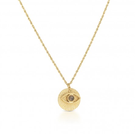 Evil Eye Gray Pendant Gold Necklace