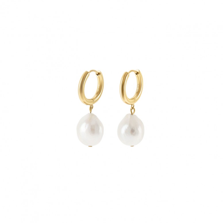 Pearly Hoops Gold Earrings